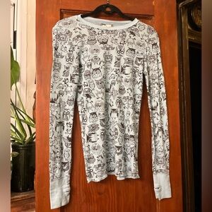 Delias Y2K Owl Printed Long Sleeve Mini Blue Thermal With Gameboy Thumbs Size M